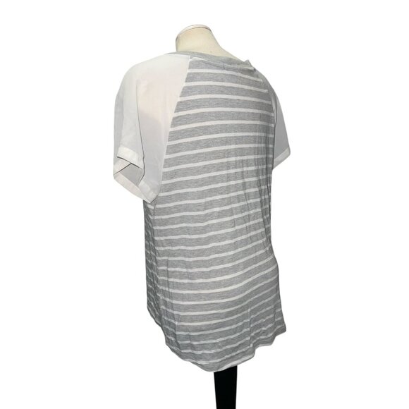 West Kei Womens Gray & White Striped Short Sleeve Raglan Top Size Large - Picture 8 of 11